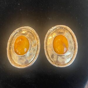 Vintage Gold and Amber Oval Earrings